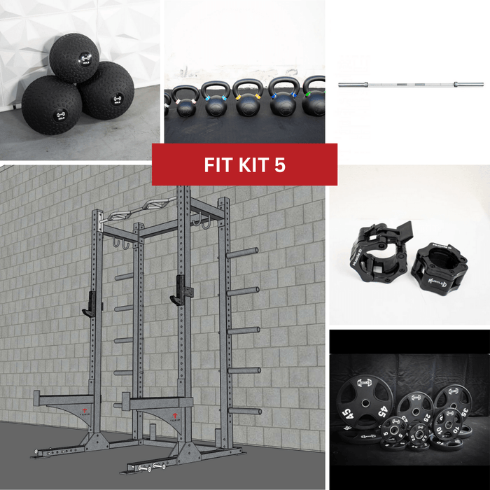 TGrip Commercial Half Rack Complete Kit - 3x3 Steel - Functional Multi-Grip Pull-Up - Bar & Plate Storage - J-Hooks - Sweatfully