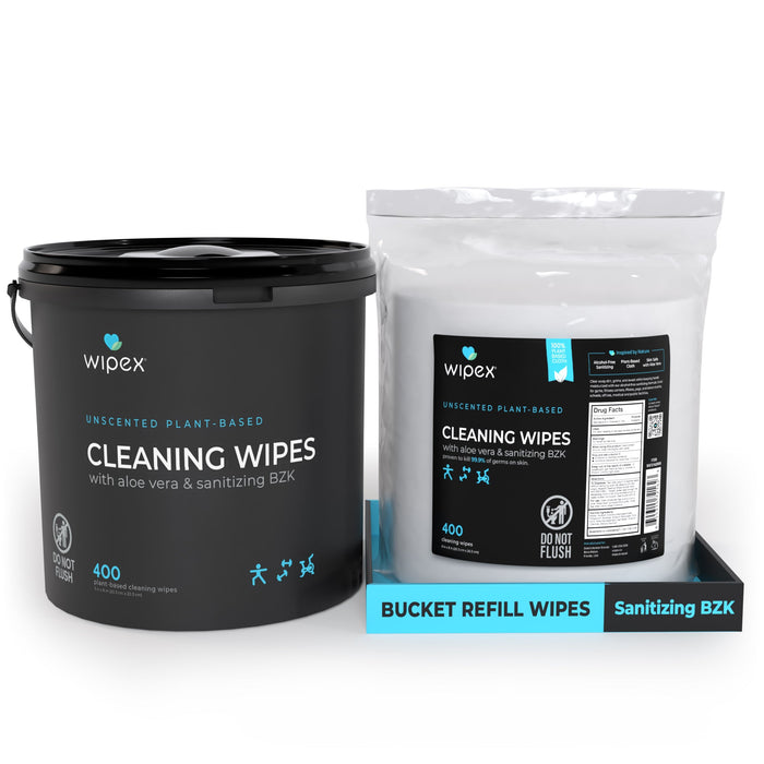 Wipex Natural Gym Wipes Starter Bundle | Dispenser Bucket with Refill | Plant-Based Wipes for Fitness Equipment - Sweatfully