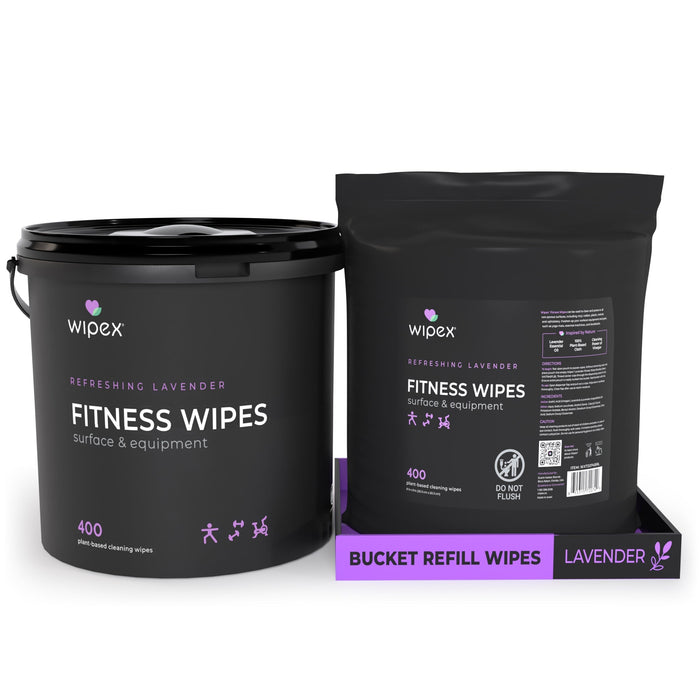 Wipex Natural Gym Wipes Starter Bundle | Dispenser Bucket with Refill | Plant-Based Wipes for Fitness Equipment - Sweatfully