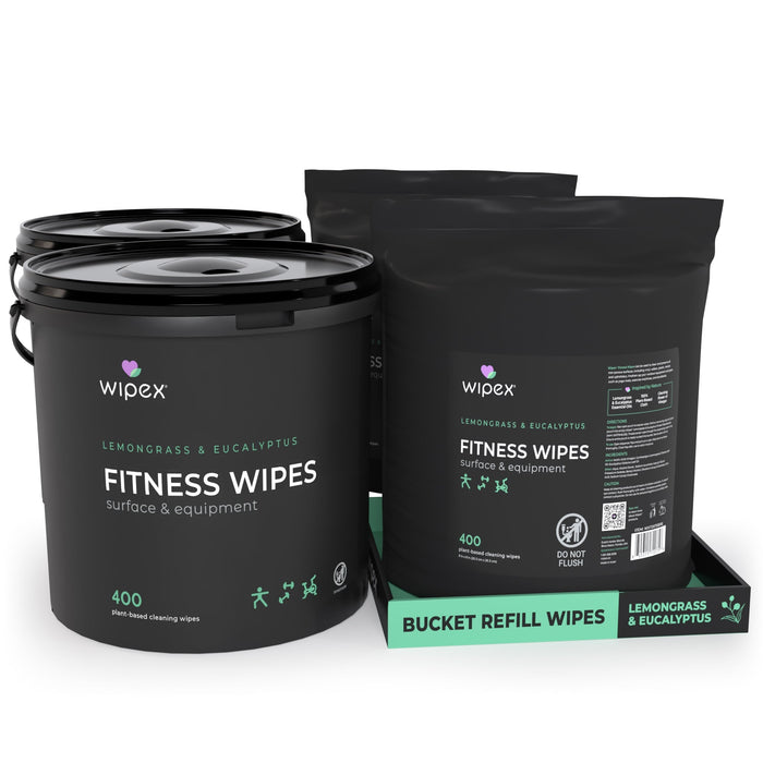 Wipex Natural Gym Wipes Starter Bundle | Dispenser Bucket with Refill | Plant-Based Wipes for Fitness Equipment - Sweatfully
