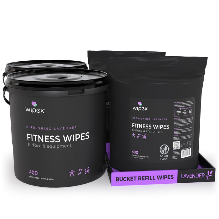 Wipex Natural Gym Wipes Starter Bundle | Dispenser Bucket with Refill | Plant-Based Wipes for Fitness Equipment - Sweatfully
