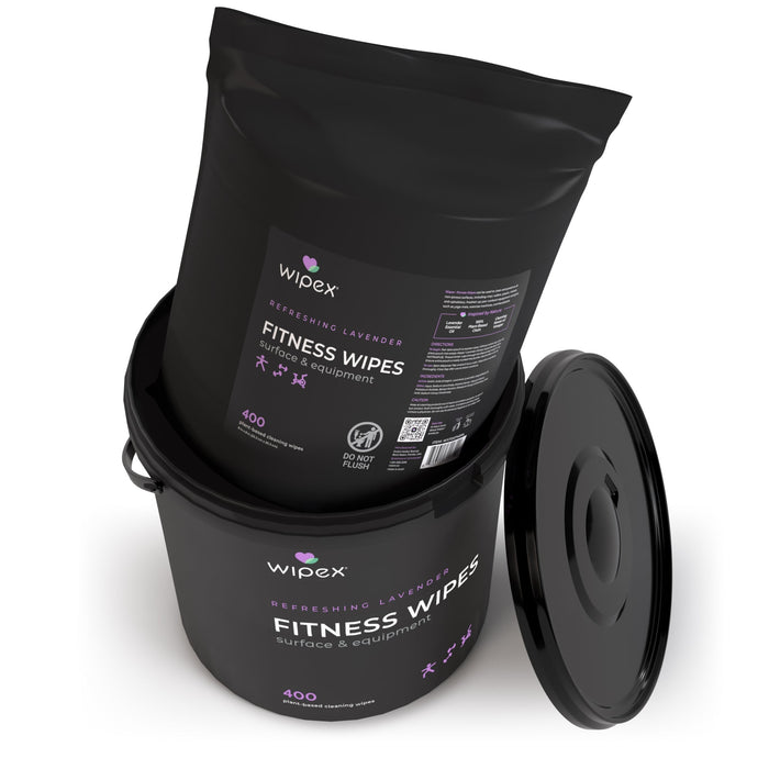 Wipex Natural Gym Wipes Starter Bundle | Dispenser Bucket with Refill | Plant-Based Wipes for Fitness Equipment - Sweatfully