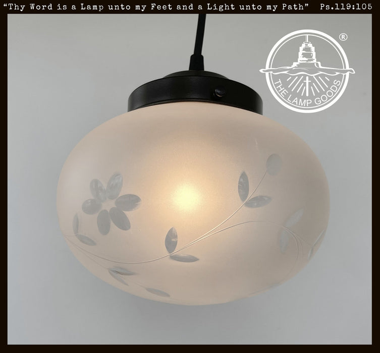 Authentic 1940's Frosted Cut Glass PENDANT Light - Sweatfully