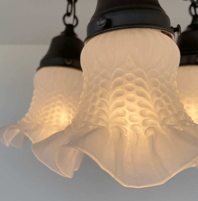 Frosted Antique Hobnail Glass Ceiling LIGHT 1950's - Sweatfully