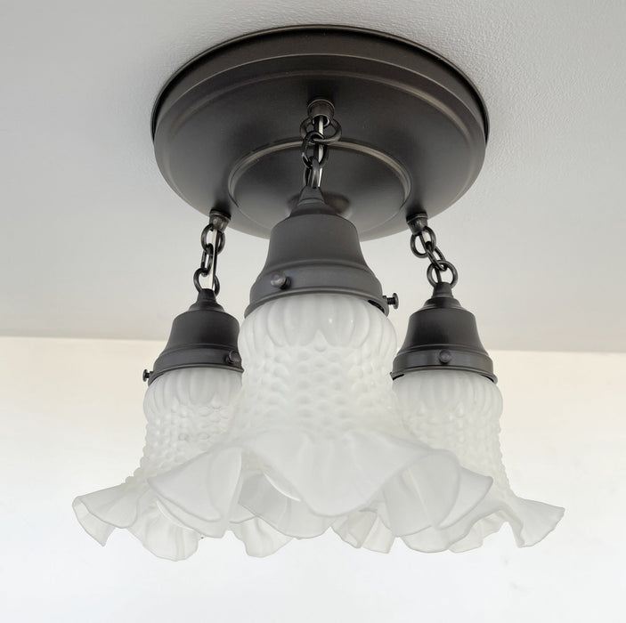 Frosted Antique Hobnail Glass Ceiling LIGHT 1950's - Sweatfully