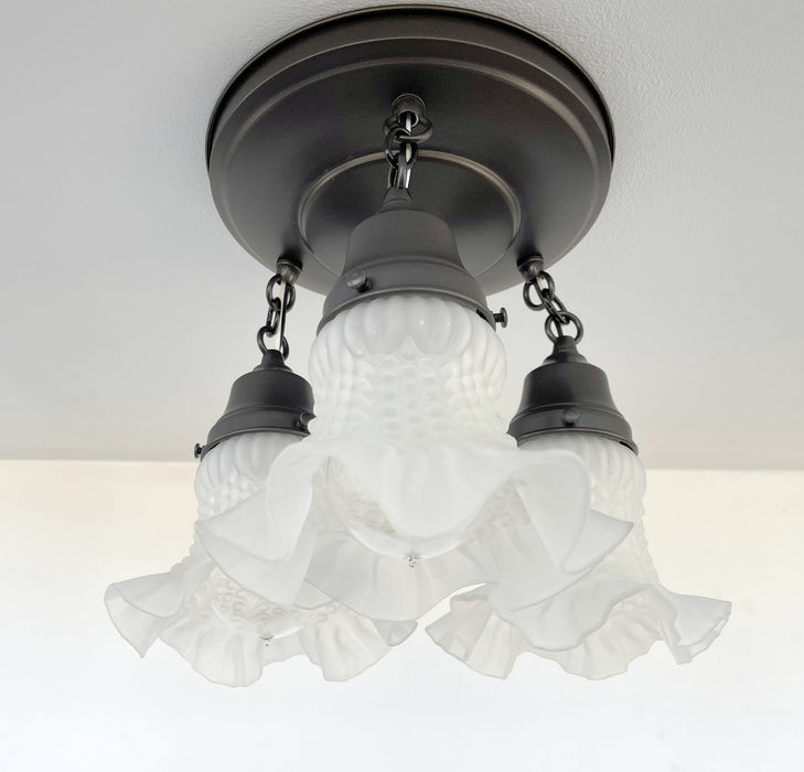 Frosted Antique Hobnail Glass Ceiling LIGHT 1950's - Sweatfully