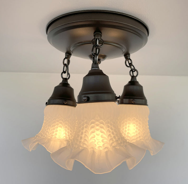 Frosted Antique Hobnail Glass Ceiling LIGHT 1950's - Sweatfully