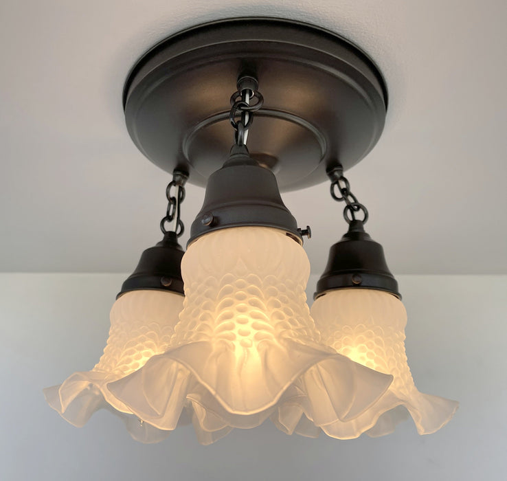 Frosted Antique Hobnail Glass Ceiling LIGHT 1950's - Sweatfully