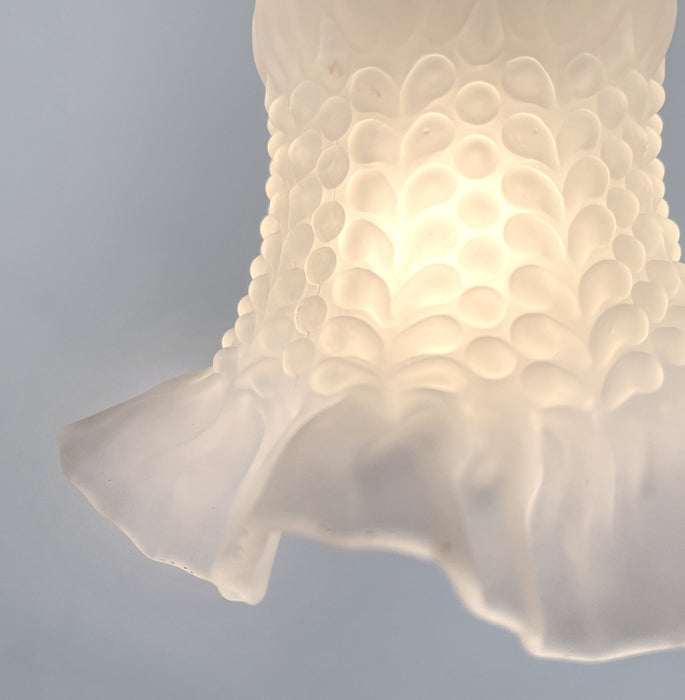 Delicate HOBNAIL RUFFLE 1950's Antique Frosted Glass Pendant - Sweatfully