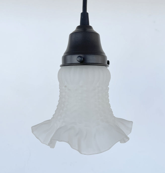 Delicate HOBNAIL RUFFLE 1950's Antique Frosted Glass Pendant - Sweatfully