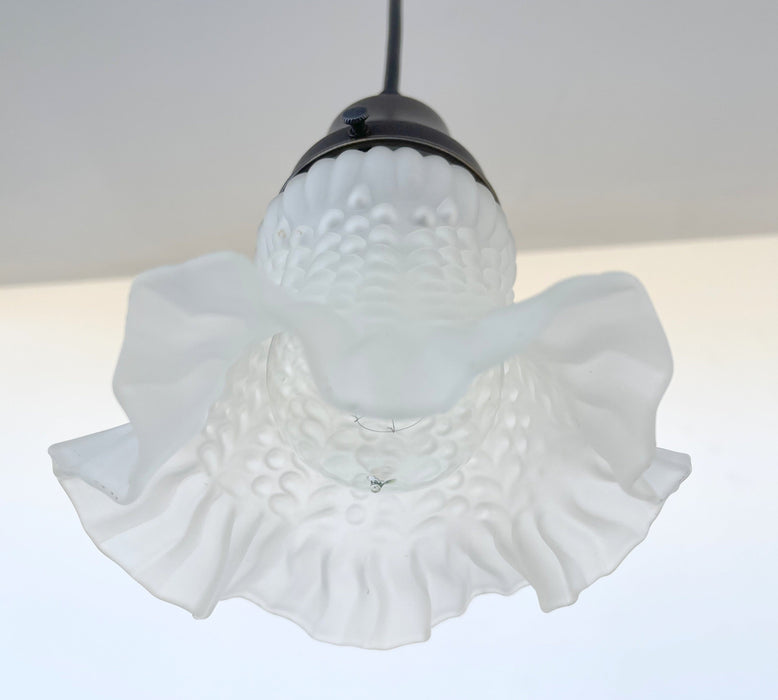 Delicate HOBNAIL RUFFLE 1950's Antique Frosted Glass Pendant - Sweatfully
