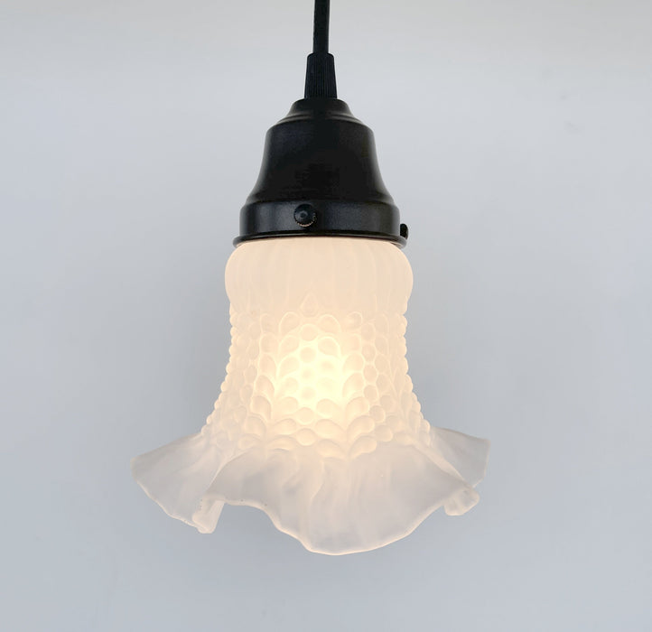 Delicate HOBNAIL RUFFLE 1950's Antique Frosted Glass Pendant - Sweatfully