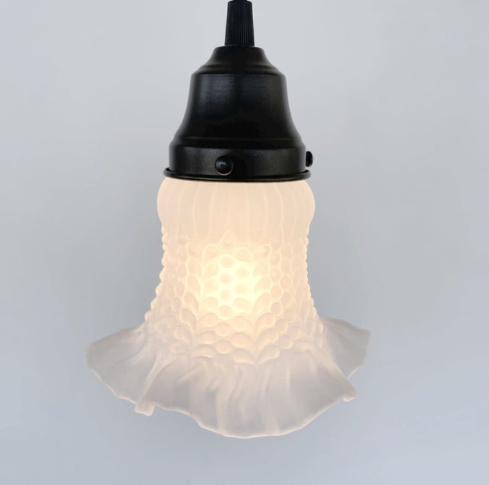 Delicate HOBNAIL RUFFLE 1950's Antique Frosted Glass Pendant - Sweatfully