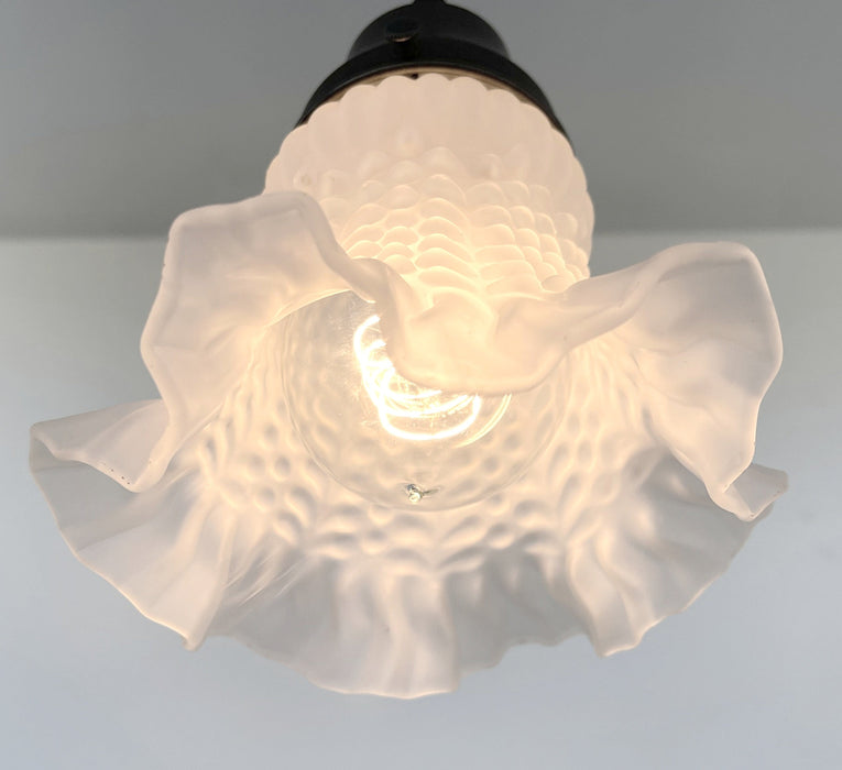 Delicate HOBNAIL RUFFLE 1950's Antique Frosted Glass Pendant - Sweatfully