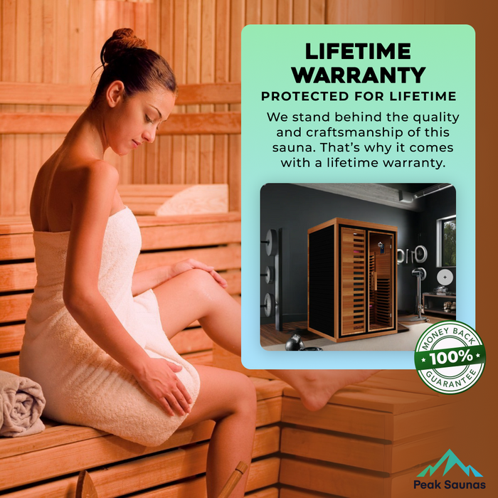 Peak Saunas Fuji 2-Person Indoor Full Spectrum Infrared Sauna with XL Medical-Grade Red Light Therapy & Smart WiFi App Control - Sweatfully