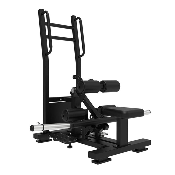 Excel Standing Hip Thrust - Muscle D Fitness - Plate Load Extension - Band Compatible - Adjustable Pads - Sweatfully