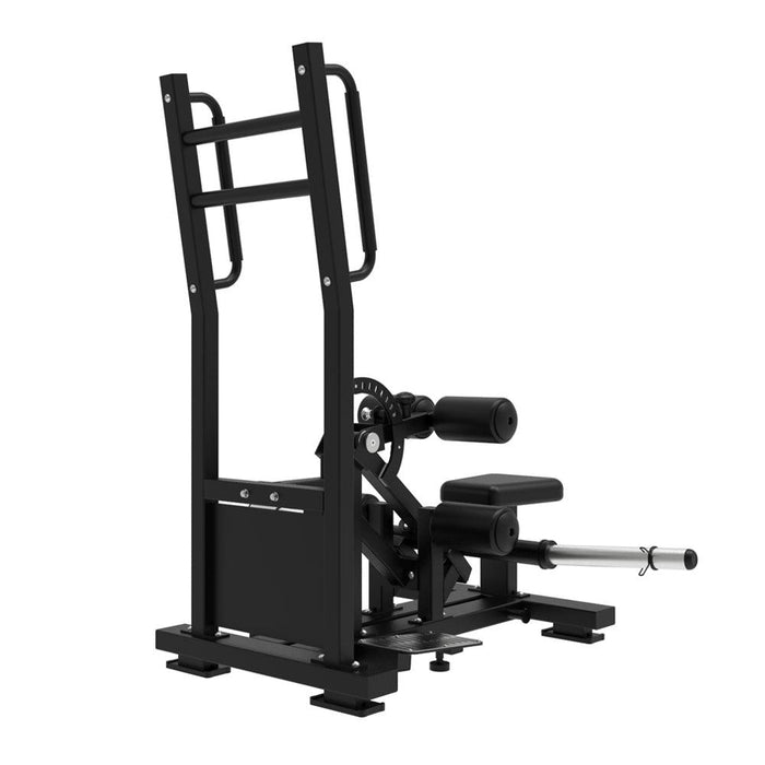 Excel Standing Hip Thrust - Muscle D Fitness - Plate Load Extension - Band Compatible - Adjustable Pads - Sweatfully