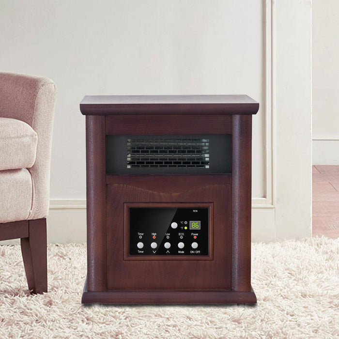 1500-Watt Electric Cabinet 4 Quartz Infrared Heater Wood with LED Digital Screen, Remote Control and Timer - Sweatfully