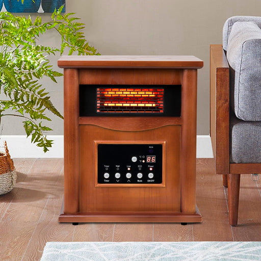 1500-Watt Electric Cabinet 4 Quartz Infrared Heater Wood with LED Digital Screen, Remote Control and Timer - Sweatfully