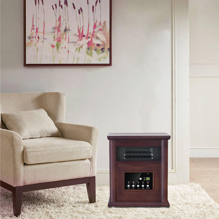 1500-Watt Electric Cabinet 4 Quartz Infrared Heater Wood with LED Digital Screen, Remote Control and Timer - Sweatfully