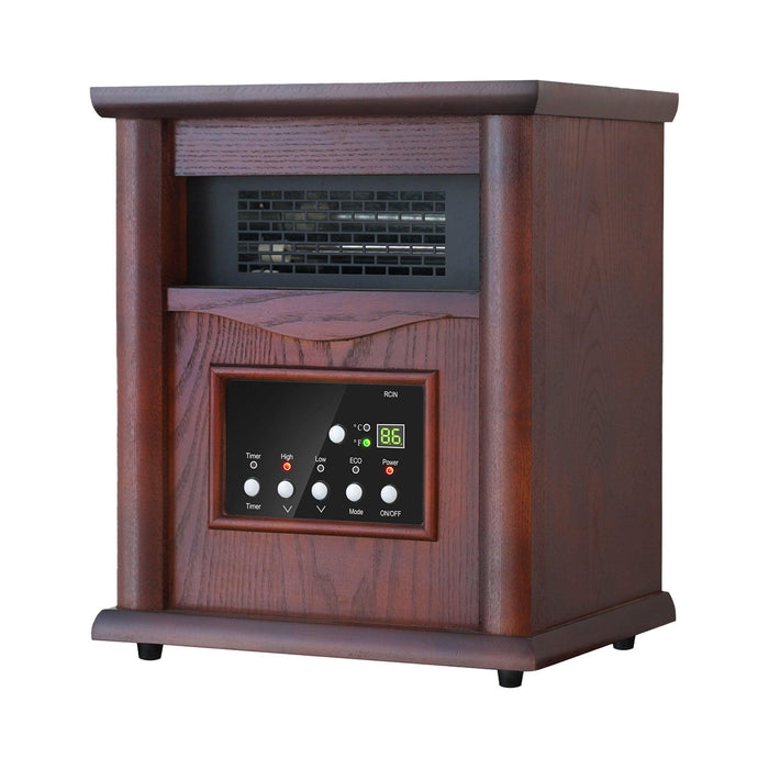 1500-Watt Electric Cabinet 4 Quartz Infrared Heater Wood with LED Digital Screen, Remote Control and Timer - Sweatfully
