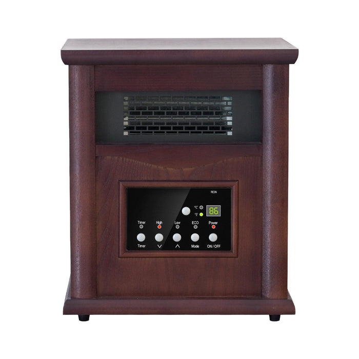 1500-Watt Electric Cabinet 4 Quartz Infrared Heater Wood with LED Digital Screen, Remote Control and Timer - Sweatfully
