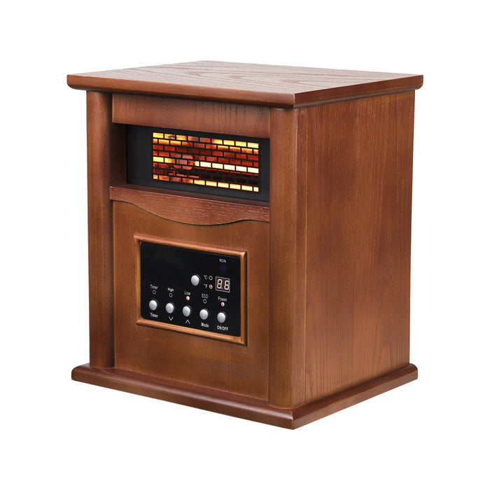 1500-Watt Electric Cabinet 4 Quartz Infrared Heater Wood with LED Digital Screen, Remote Control and Timer - Sweatfully