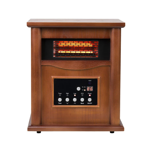 1500-Watt Electric Cabinet 4 Quartz Infrared Heater Wood with LED Digital Screen, Remote Control and Timer - Sweatfully