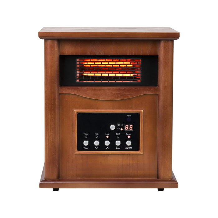 1500-Watt Electric Cabinet 4 Quartz Infrared Heater Wood with LED Digital Screen, Remote Control and Timer - Sweatfully