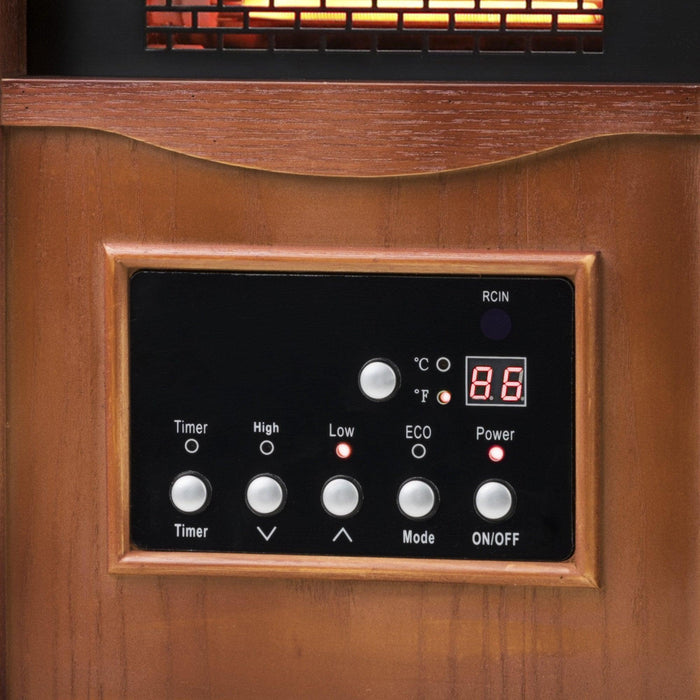 1500-Watt Electric Cabinet 4 Quartz Infrared Heater Wood with LED Digital Screen, Remote Control and Timer - Sweatfully