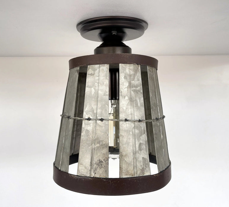 Galvanized Open Weave Basket Ceiling Light - Sweatfully