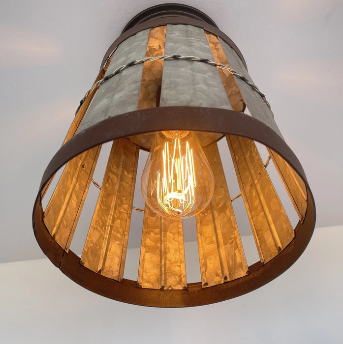 Galvanized Open Weave Basket Ceiling Light - Sweatfully