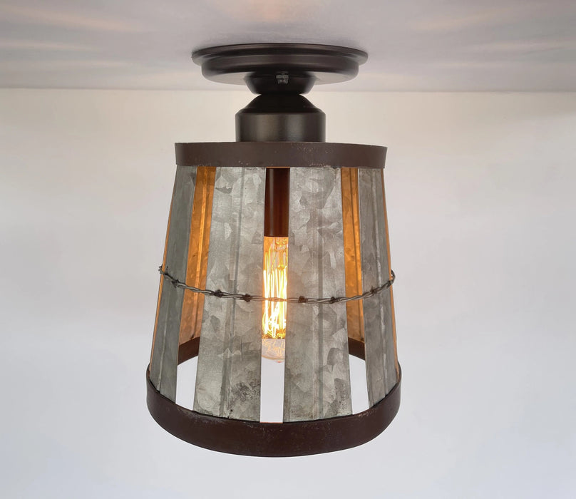 Galvanized Open Weave Basket Ceiling Light - Sweatfully