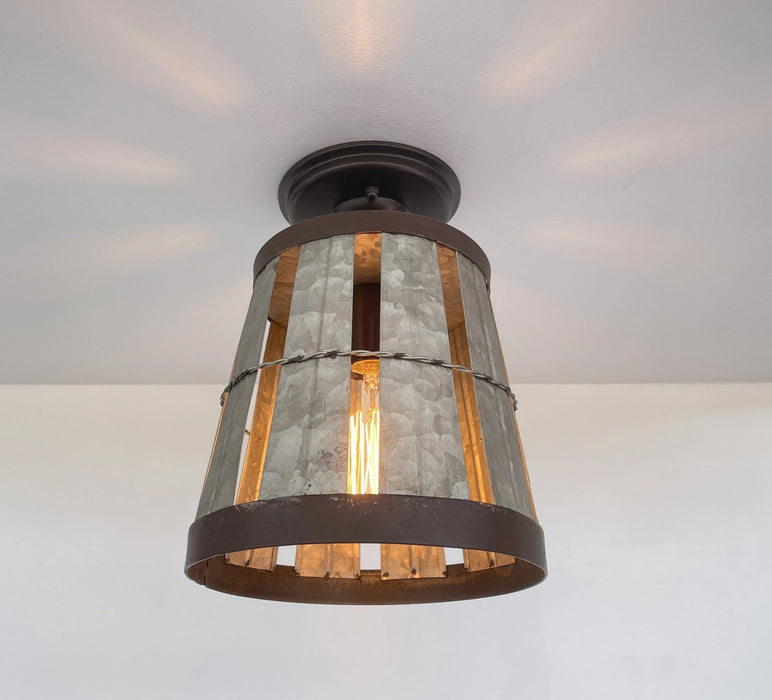 Galvanized Open Weave Basket Ceiling Light - Sweatfully
