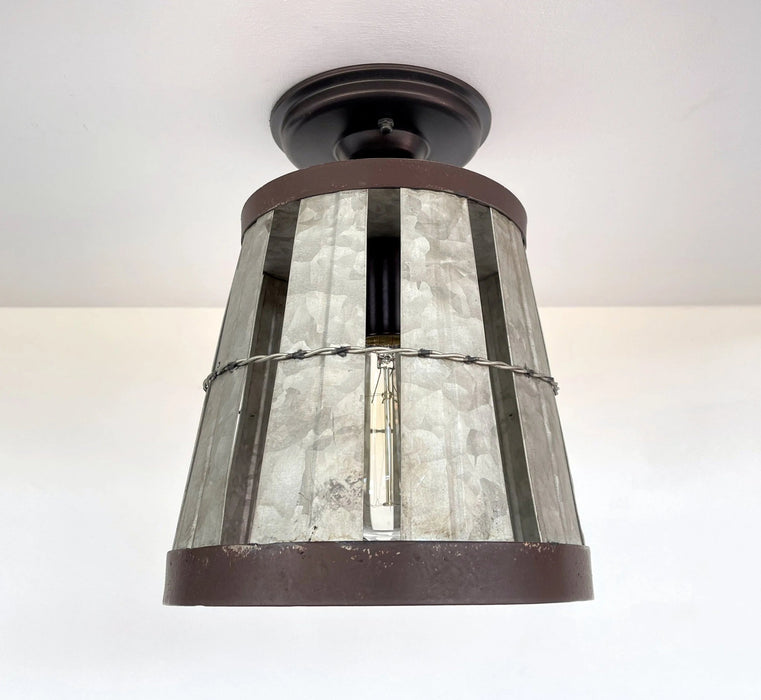 Galvanized Open Weave Basket Ceiling Light - Sweatfully