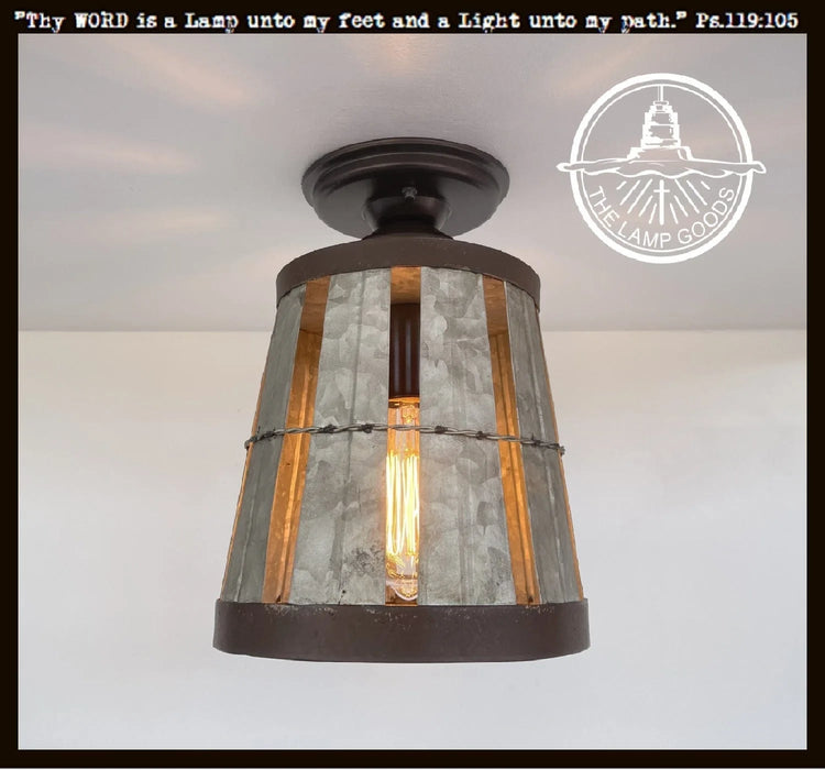 Galvanized Open Weave Basket Ceiling Light - Sweatfully