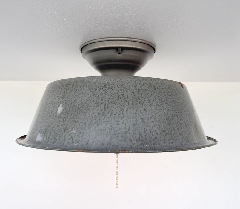 Antique FARMHOUSE GRANITEWARE Pan Ceiling Light - Sweatfully