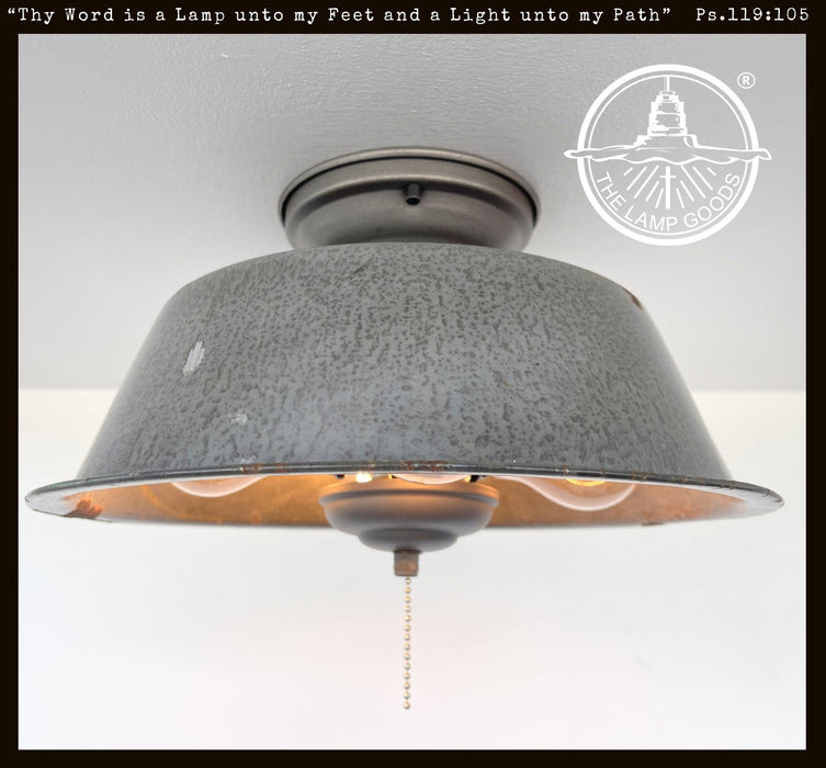 Antique FARMHOUSE GRANITEWARE Pan Ceiling Light - Sweatfully