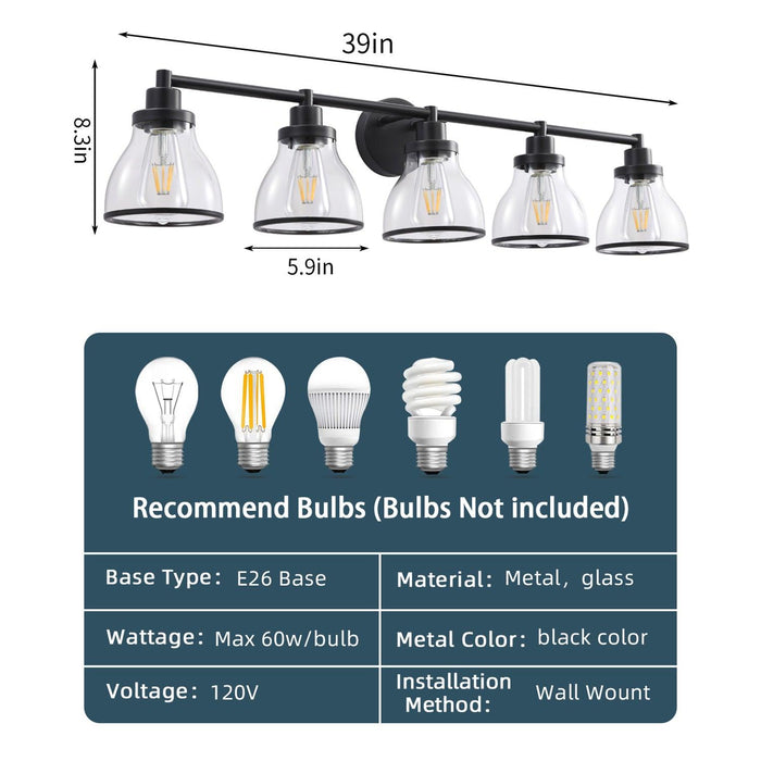 Hermosa Modern Polished Nickel & Black 5-Light Bathroom Vanity Light - Sweatfully