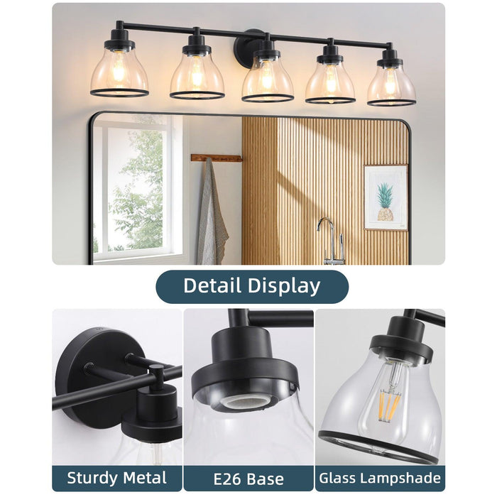 Hermosa Modern Polished Nickel & Black 5-Light Bathroom Vanity Light - Sweatfully