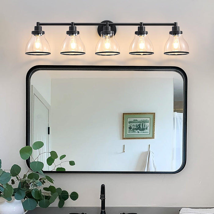 Hermosa Modern Polished Nickel & Black 5-Light Bathroom Vanity Light - Sweatfully