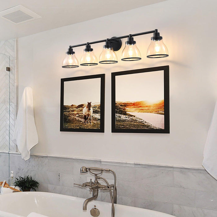 Hermosa Modern Polished Nickel & Black 5-Light Bathroom Vanity Light - Sweatfully