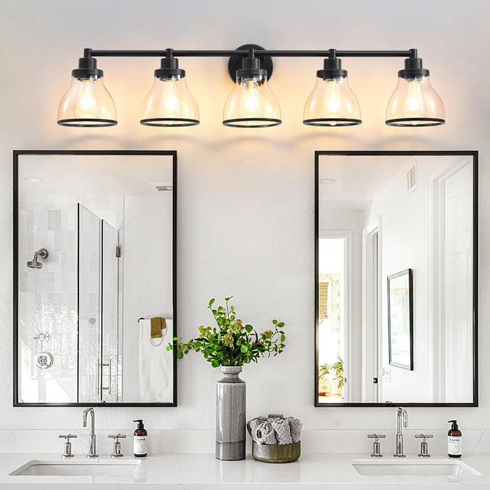 Hermosa Modern Polished Nickel & Black 5-Light Bathroom Vanity Light - Sweatfully
