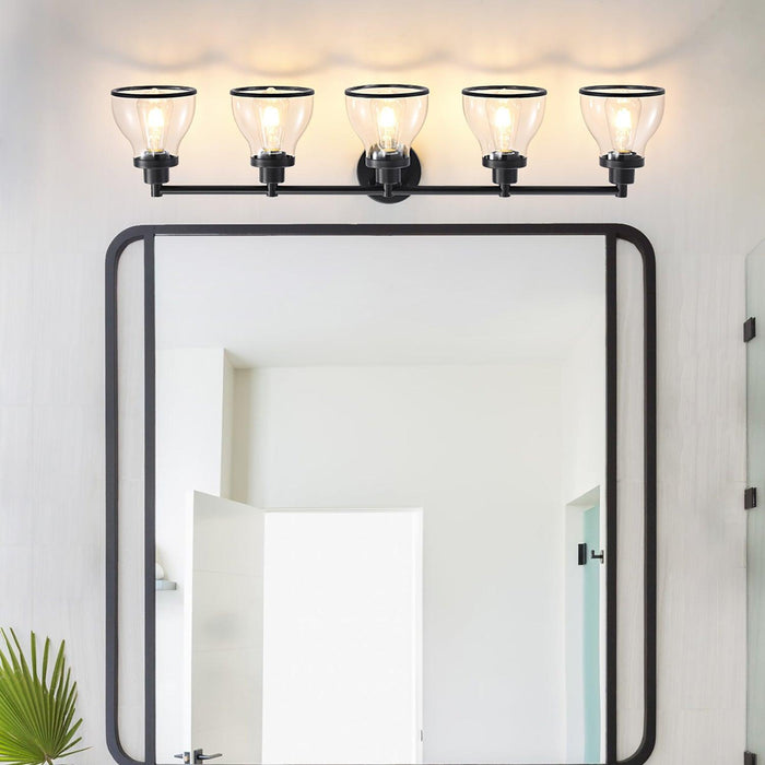 Hermosa Modern Polished Nickel & Black 5-Light Bathroom Vanity Light - Sweatfully