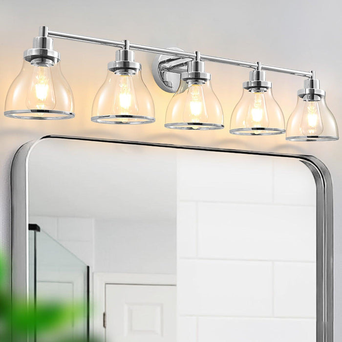 Hermosa Modern Polished Nickel & Black 5-Light Bathroom Vanity Light - Sweatfully