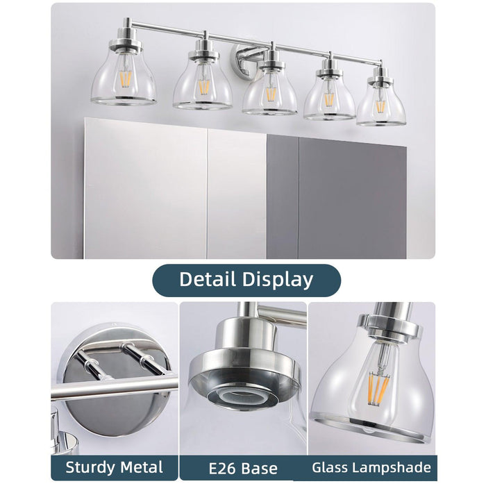 Hermosa Modern Polished Nickel & Black 5-Light Bathroom Vanity Light - Sweatfully