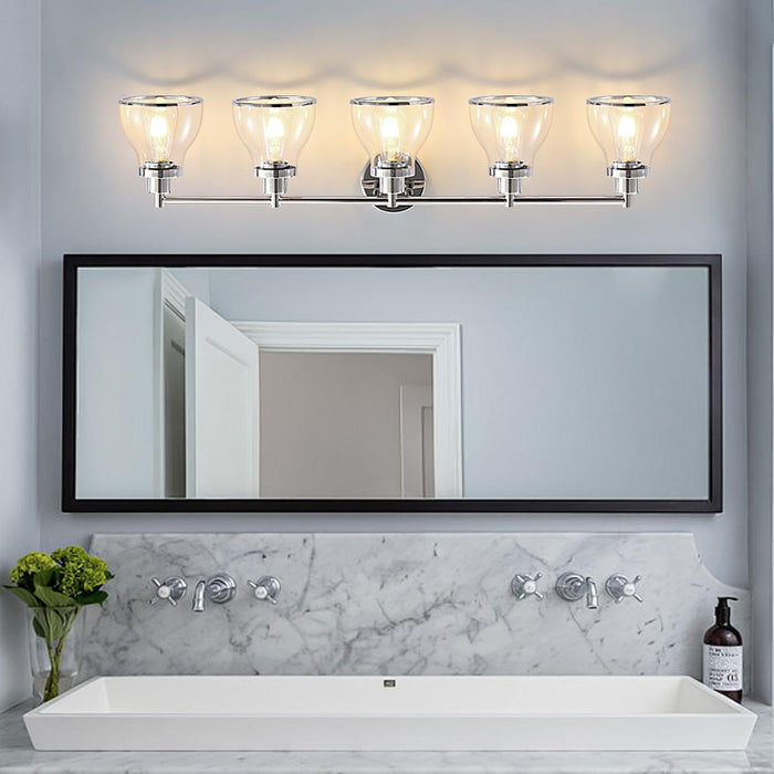 Hermosa Modern Polished Nickel & Black 5-Light Bathroom Vanity Light - Sweatfully