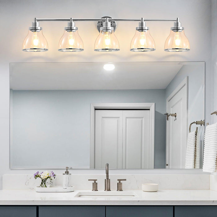Hermosa Modern Polished Nickel & Black 5-Light Bathroom Vanity Light - Sweatfully