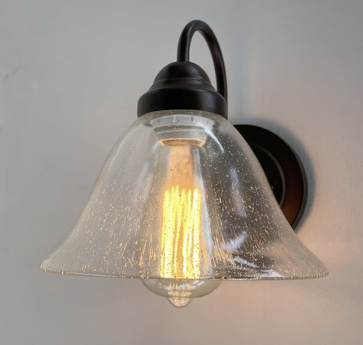 HEAVY SEEDED Antique Glass 1960's Shade Wall SCONCE - Sweatfully