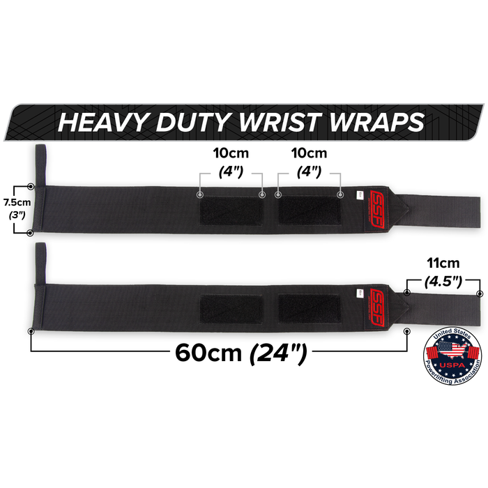 Heavy Duty Wrist Wraps (60cm, Black) - Sweatfully